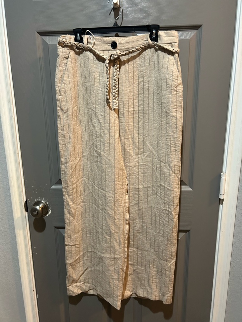 Zara Cream Striped Drawstring Trousers